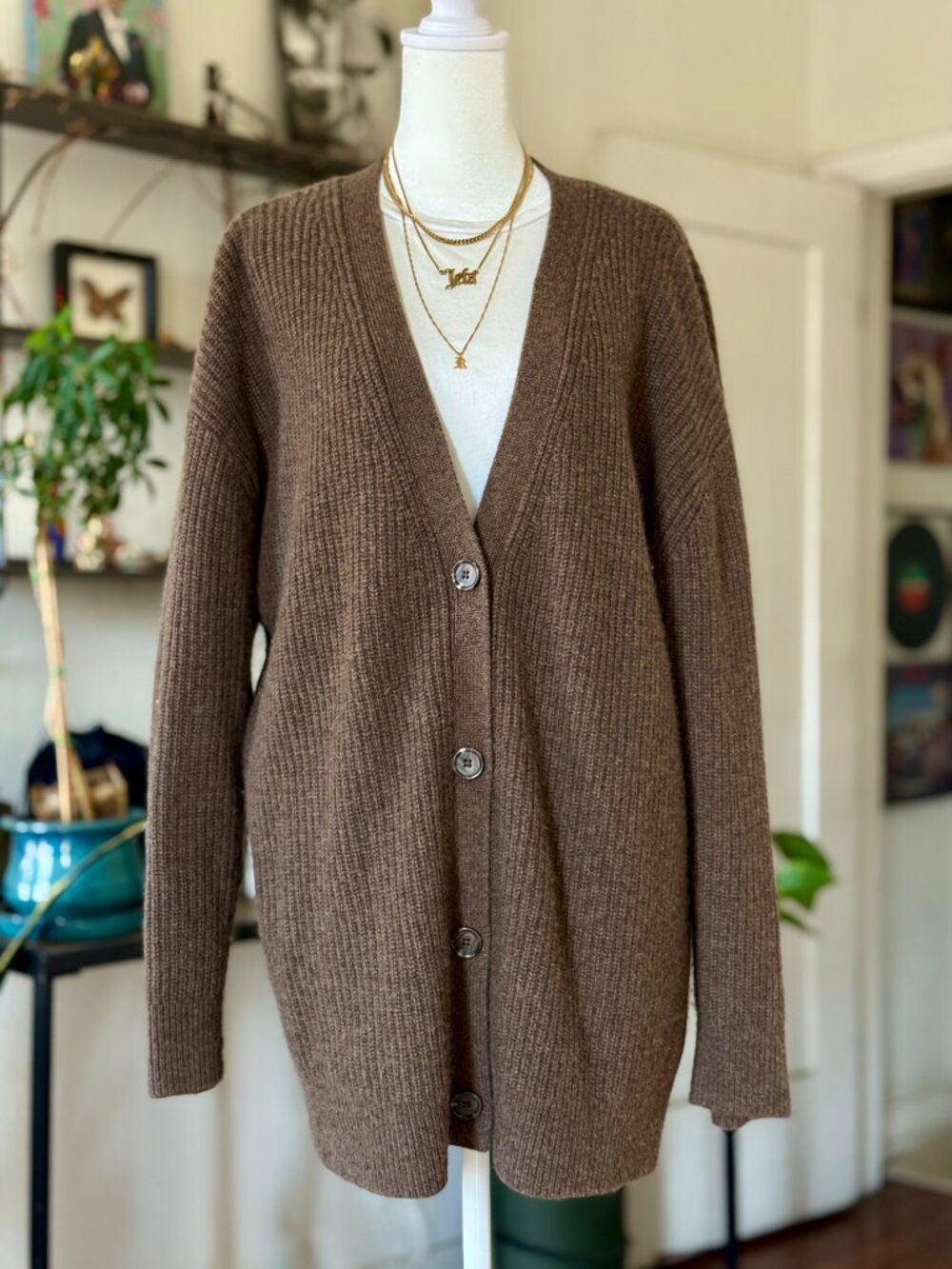 Quince Brown Ribbed Button-Front Cardigan - Picture 2 of 10